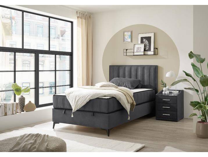 Boxbett ED EXCITING DESIGN Monroe inkl. Bettkasten, erhältlich in den Breiten 120cm & 140cm , grau (anthrazit), B:123cm L:210cm, 100% Polyester, Komplettbetten, Duo-Matratze - feste Seite mit Kokosmatte von BAUR
