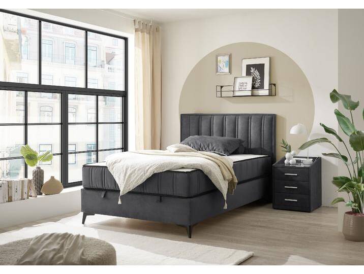 Boxbett ED EXCITING DESIGN Monroe inkl. Bettkasten, erhältlich in den Breiten 120cm & 140cm , grau (anthrazit), B:143cm L:210cm, 100% Polyester, Komplettbetten, Duo-Matratze - feste Seite mit Kokosmatte von BAUR