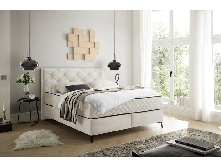 Boxbett ED EXCITING DESIGN Monroe inkl. Bettkasten, erhältlich in den Breiten 160cm & 180cm , beige (creme), B:183cm L:210cm, 100% Polyester, Komplettbetten, Duo-Matratze - feste Seite mit Kokosmatte von BAUR
