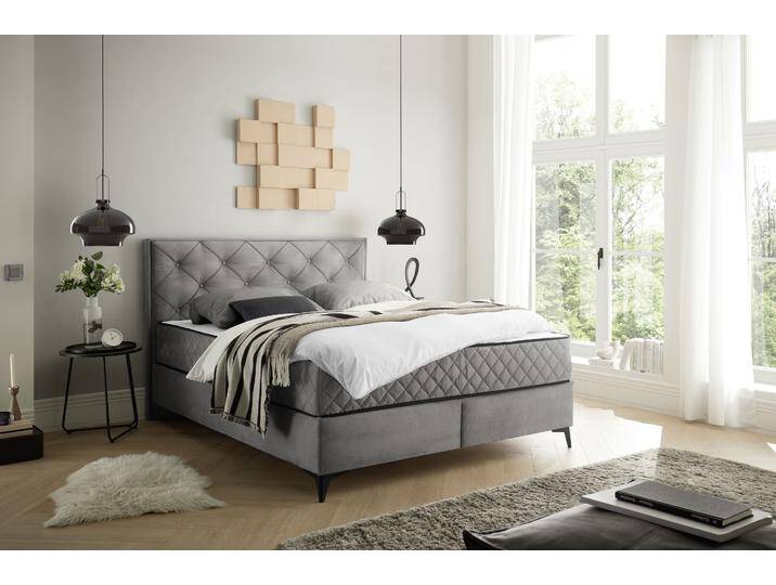 Boxbett ED EXCITING DESIGN Monroe inkl. Bettkasten, erhältlich in den Breiten 160cm & 180cm , grau, B:163cm L:210cm, 100% Polyester, Komplettbetten, Duo-Matratze - feste Seite mit Kokosmatte von BAUR