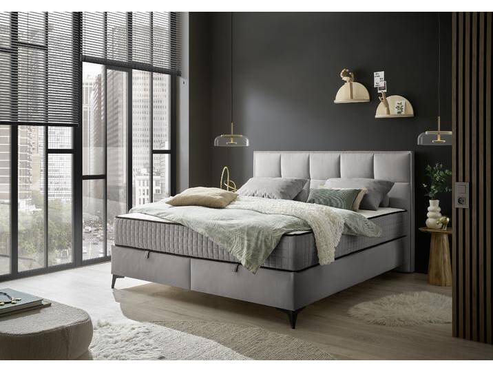 Boxbett ED EXCITING DESIGN Monroe inkl. Bettkasten, erhältlich in den Breiten 160cm & 180cm , grau, B:163cm L:210cm, 100% Polyester, Komplettbetten, Duo-Matratze - feste Seite mit Kokosmatte von BAUR