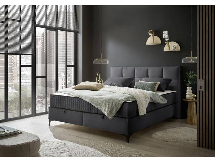 Boxbett ED EXCITING DESIGN Monroe inkl. Bettkasten, erhältlich in den Breiten 160cm & 180cm , grau (anthrazit), B:163cm L:210cm, 100% Polyester, Komplettbetten, Duo-Matratze - feste Seite mit Kokosmatte von BAUR