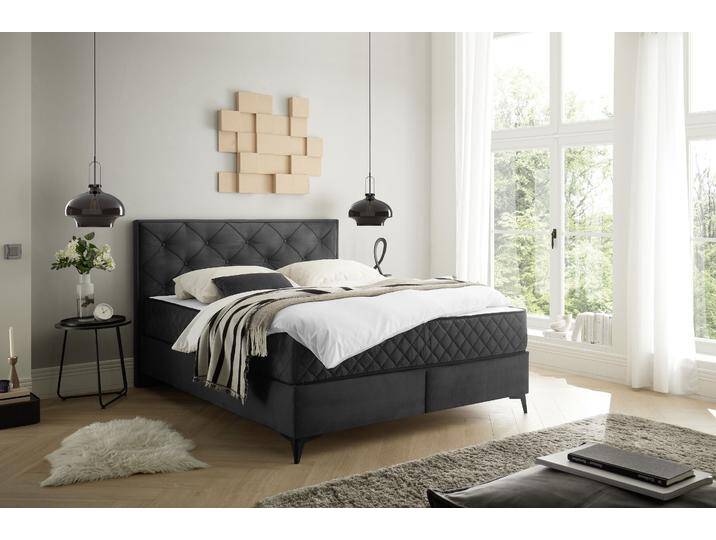 Boxbett ED EXCITING DESIGN Monroe inkl. Bettkasten, erhältlich in den Breiten 160cm & 180cm , grau (anthrazit), B:183cm L:210cm, 100% Polyester, Komplettbetten, Duo-Matratze - feste Seite mit Kokosmatte von BAUR