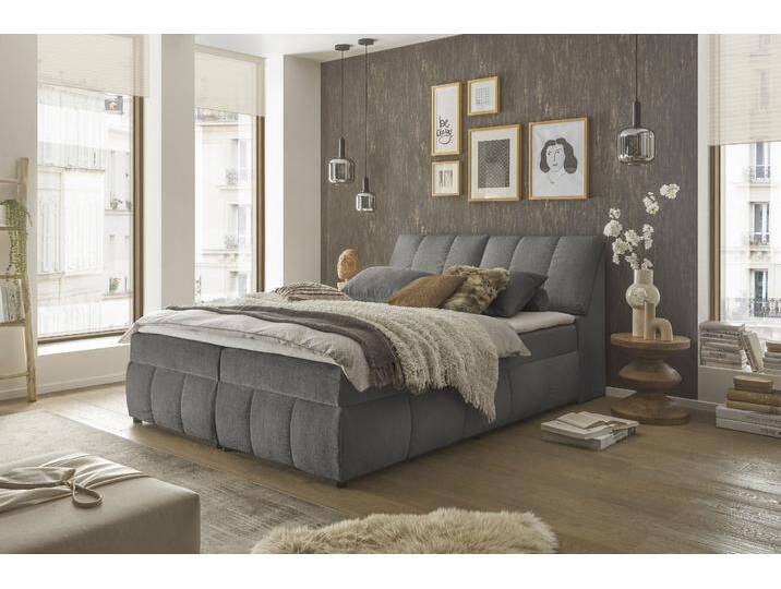 Boxbett ED EXCITING DESIGN Valencia , grau, B:163cm L:240cm, 100% Polyester, Komplettbetten, Boxspringbett, inkl. Bettkasten und Stauraum im Kopfteil von BAUR