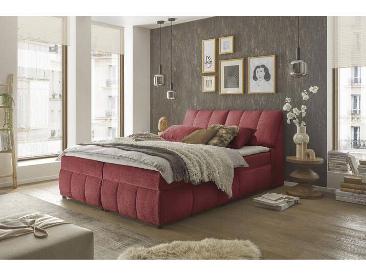 Boxbett ED EXCITING DESIGN Valencia , rot, B:163cm L:240cm, 100% Polyester, Komplettbetten, Boxspringbett, inkl. Bettkasten und Stauraum im Kopfteil von BAUR