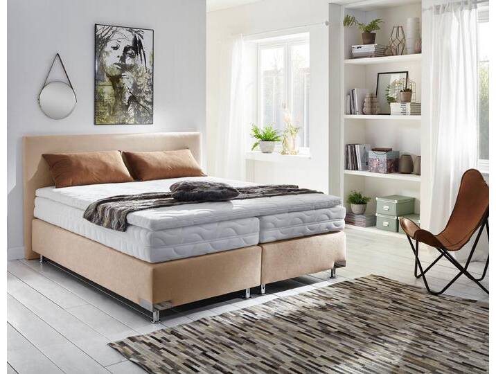 Boxspringbett Ambiente, wahlweise in verschiedenen Größen & Farben , beige, B:175cm L:210cm, WESTFALIA SCHLAFKOMFORT, Komplettbetten, in verschiedenen Härtegraden, wahlweise mit Topper von BAUR
