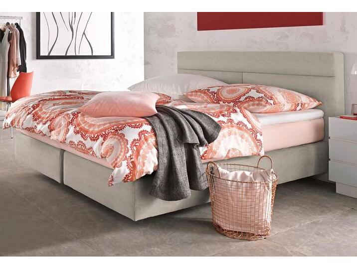 Boxspringbett, beige, B:195cm L:212cm, Bezug Kaltschaum-Topper: 100% Polyester, beidseitig mit Klimafaser versteppt. Abnehmbar und bei 40u00b0 C waschbar., Bezug Kopfteil und seitliche Unterboxen: feiner Strukturstoff aus 77% Polyester, 23% Viskose., Bezug Obermatratze: 100% Polyester, WESTFALIA SCHLAFKOMFORT, Komplettbetten, Boxspringbett Boxspringbett, beige, B:195cm L:212cm, Bezug Kaltschaum-Topper: 100% Polyester, beidseitig mit Klimafaser versteppt. Abnehmbar und bei 40u00b0 C waschbar., Bezug Kopfteil und seitliche Unterboxen: feiner Strukturstoff aus 77% Polyester, 23% Viskose., Bezug Obermatratze: 100% Polyester, WESTFALIA SCHLAFKOMFORT, Komplettbetten, Boxspringbett von BAUR