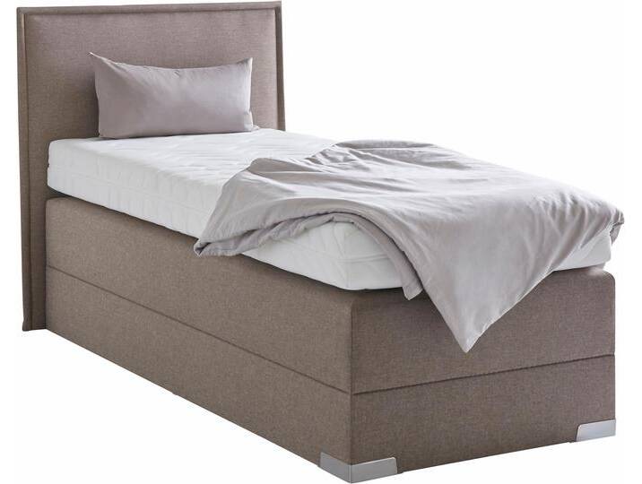 Boxspringbett, beige (dunkelbeige), Liegefläche B/L: 90cm x 200cm, H2, 7-Zonen-Kaltschaummatratze, Bettrahmen und seitliche Einfassung Unterbox und Obermatratze: Fein-Strukturstoff (77% Polyester, 23% Viskose)., Spiegelfläche der Matratzen: 100% Polyester, WESTFALIA SCHLAFKOMFORT, Komplettbetten, Boxspringbett von BAUR