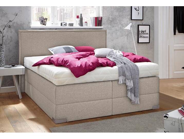 Boxspringbett, beige (dunkelbeige), Liegefläche B/L: 90cm x 200cm, H2, Bonnell-Federkernmatratze, Bettrahmen und seitliche Einfassung Unterbox und Obermatratze: Fein-Strukturstoff (77% Polyester, 23% Viskose).;Spiegelfläche der Matratzen: 100% Polyester, WESTFALIA SCHLAFKOMFORT, Komplettbetten, Boxspringbett von BAUR