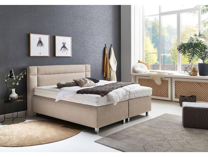 Boxspringbett, beige (feinstrukturstoff sand), Ohne Topper, Liegefläche B/L: 180cm x 200cm, H2, 7-Zonen-Kaltschaummatratze, Bezug Unterbox und Kopfteil: Feinstrukturstoff (77% Polyester, 23% Viskose), Bezug Obermatratze 100% Polyester, waschbar bis 60u00b0C, WESTFALIA SCHLAFKOMFORT, Komplettbetten, Boxspringbett, in diversen Ausführungen von BAUR
