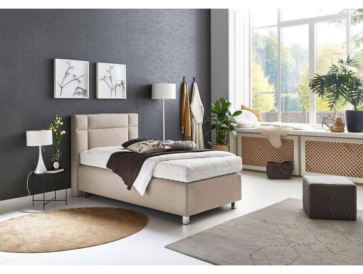 Boxspringbett, beige (feinstrukturstoff sand), Ohne Topper, Liegefläche B/L: 90cm x 200cm, H3, 5-Zonen-Tonnentaschen-Federkernmatratze, Bezug Unterbox und Kopfteil: Feinstrukturstoff (77% Polyester, 23% Viskose);Bezug Obermatratze 100% Polyester, waschbar bis 60C, WESTFALIA SCHLAFKOMFORT, Komplettbetten, Boxspringbett, in diversen Ausführungen von BAUR