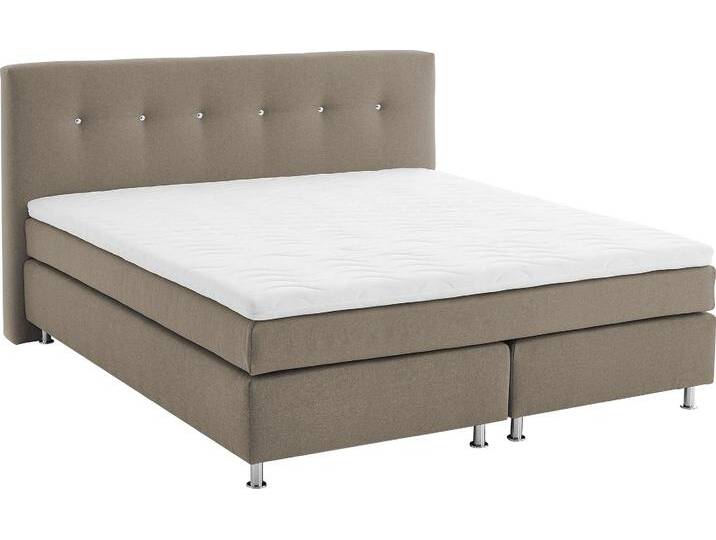 Boxspringbett, beige (schwarz, beige), B:215cm L:210cm, Bezug Bett: Feinstruktur 100% Polyester, Bezug Bonnell-Federkernmatratze: 100% Polyester, Bezug Kaltschaummatratze: 100% Polyester, Bezug Tonnentaschenfederkernmatratze: 80% Baumwolle, 20%Polyester, Topper: Komfortschaum mit Bezug 100% Polyester, WESTFALIA SCHLAFKOMFORT, Komplettbetten, Boxspringbett, mit Topper von BAUR