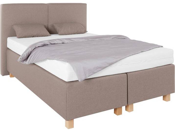Boxspringbett, beige (strukturstoff beige), Liegefläche B/L: 140cm x 200cm, H3, 7-Zonen-Kaltschaummatratze, WESTFALIA SCHLAFKOMFORT, Komplettbetten, Boxspringbett, mit Zierkissen von BAUR