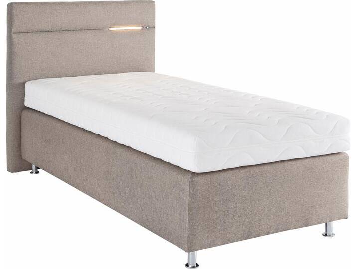 Boxspringbett, beige (struktustoff dunkelbeige), mit LED-Beleuchtung, Liegefläche B/L: 100cm x 200cm, H3, 5-Zonen-Tonnentaschen-Federkernmatratze, Bezug Unterbox und Kopfteil: Strukturstoff (77% Polyester und 23% Viskose);Bezug Obermatratze 100% Polyester, waschbar bis 60C, WESTFALIA SCHLAFKOMFORT, Komplettbetten, Boxspringbett, wahlweise mit LED-Beleuchtung von BAUR