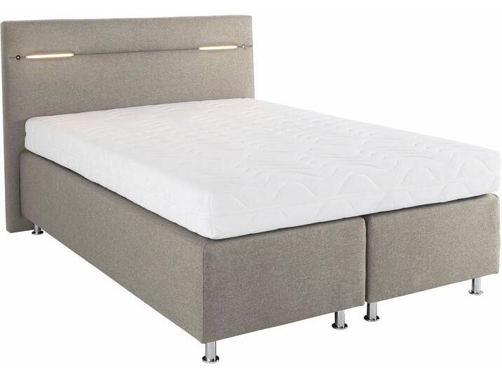 Boxspringbett, beige (struktustoff dunkelbeige), mit LED-Beleuchtung, Liegefläche B/L: 140cm x 200cm, H3, 5-Zonen-Tonnentaschen-Federkernmatratze, Bezug Unterbox und Kopfteil: Strukturstoff (77% Polyester und 23% Viskose), Bezug Obermatratze 100% Polyester, waschbar bis 60u00b0C, WESTFALIA SCHLAFKOMFORT, Komplettbetten, Boxspringbett, wahlweise mit LED-Beleuchtung von BAUR