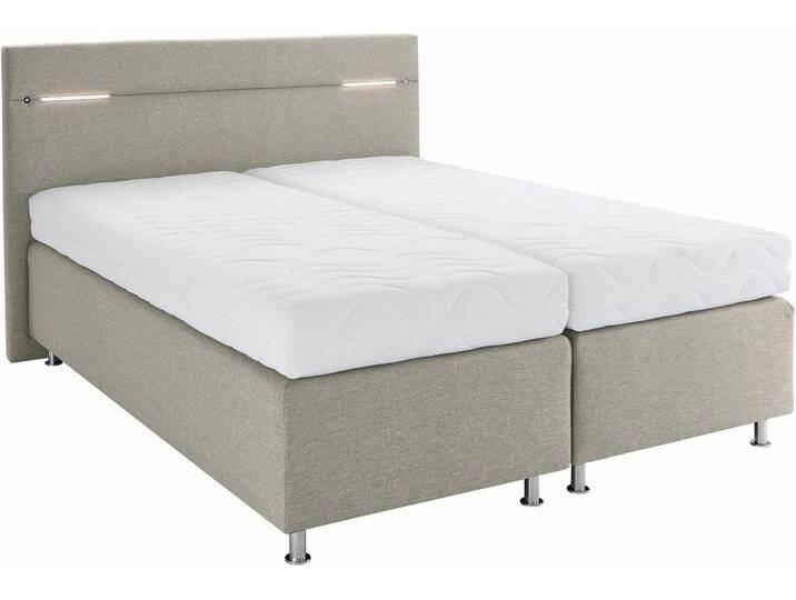 Boxspringbett, beige (struktustoff dunkelbeige), mit LED-Beleuchtung, Liegefläche B/L: 160cm x 200cm, H3, 5-Zonen-Tonnentaschen-Federkernmatratze, Bezug Unterbox und Kopfteil: Strukturstoff (77% Polyester und 23% Viskose), Bezug Obermatratze 100% Polyester, waschbar bis 60u00b0C, WESTFALIA SCHLAFKOMFORT, Komplettbetten, Boxspringbett, wahlweise mit LED-Beleuchtung von BAUR