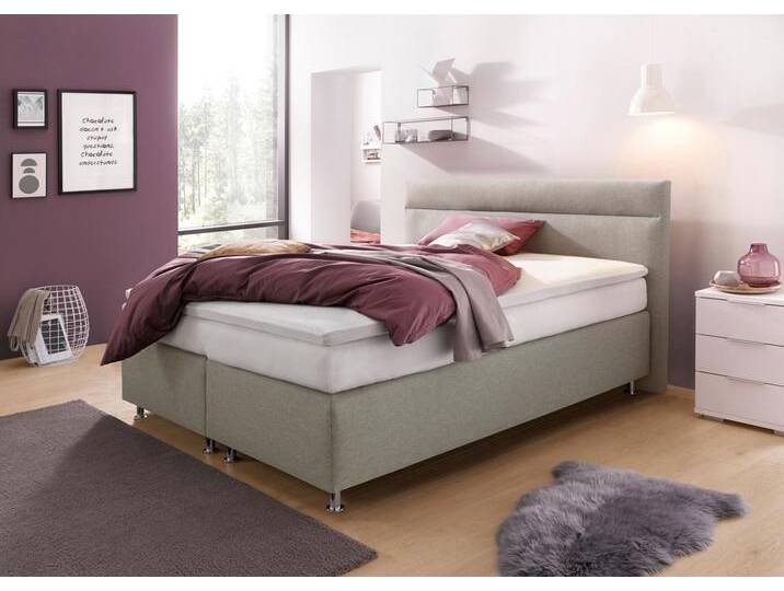 Boxspringbett, beige (struktustoff dunkelbeige), ohne LED-Beleuchtung, Liegefläche B/L: 160cm x 200cm, H3, 5-Zonen-Tonnentaschen-Federkernmatratze, Bezug Unterbox und Kopfteil: Strukturstoff (77% Polyester und 23% Viskose), Bezug Obermatratze 100% Polyester, waschbar bis 60u00b0C, WESTFALIA SCHLAFKOMFORT, Komplettbetten, Boxspringbett, wahlweise mit LED-Beleuchtung von BAUR