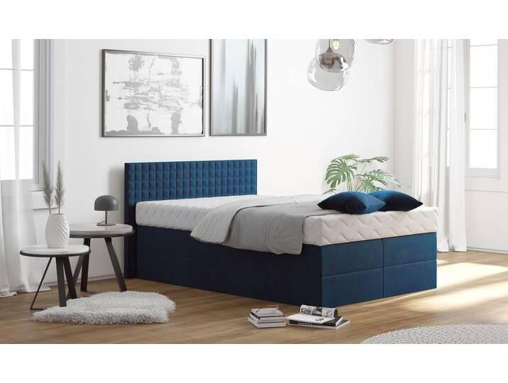 Boxspringbett, blau (königsblau), B:155cm L:210cm, Bezug: 100% Polyester, Polsterwatte: 100% Polyester, WESTFALIA SCHLAFKOMFORT, Komplettbetten, Boxspringbett, mit Zierkissen, wahlweise mit Topper von BAUR