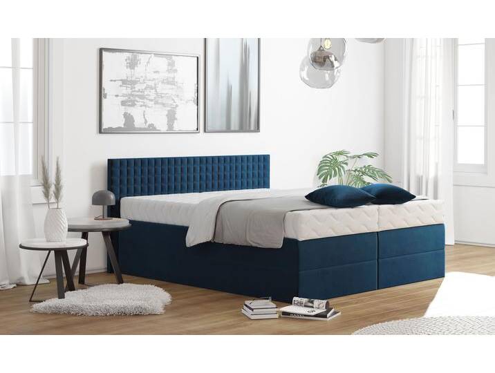 Boxspringbett, blau (königsblau), B:195cm L:210cm, Bezug: 100% Polyester, Polsterwatte: 100% Polyester, WESTFALIA SCHLAFKOMFORT, Komplettbetten, Boxspringbett, mit Zierkissen, wahlweise mit Topper von BAUR