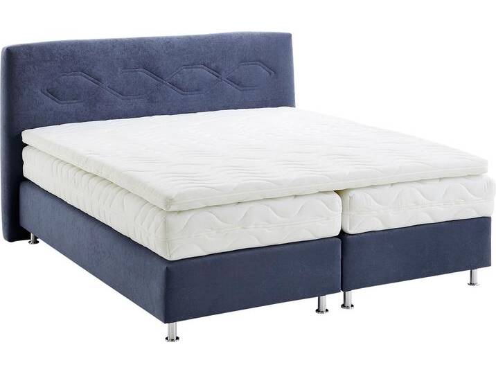 Boxspringbett, blau (navy), B:195cm L:210cm, Bezug: Microvelours 100% Polyester, WESTFALIA SCHLAFKOMFORT, Komplettbetten, Boxspringbett, wahlweise mit Topper von BAUR