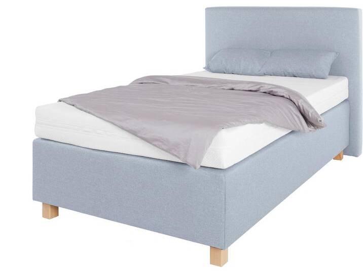 Boxspringbett, blau (strukturstoff hellblau), Liegefläche B/L: 120cm x 200cm, H2, 7-Zonen-Kaltschaummatratze, WESTFALIA SCHLAFKOMFORT, Komplettbetten, Boxspringbett, mit Zierkissen von BAUR