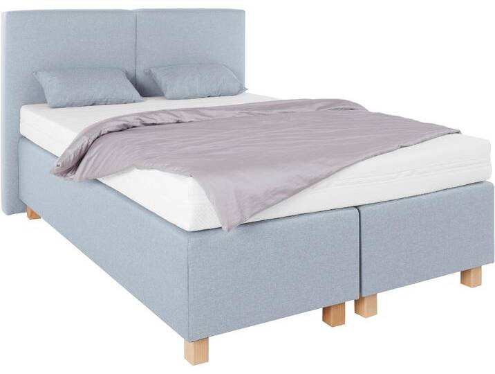 Boxspringbett, blau (strukturstoff hellblau), Liegefläche B/L: 140cm x 200cm, H2, 7-Zonen-Kaltschaummatratze, WESTFALIA SCHLAFKOMFORT, Komplettbetten, Boxspringbett, mit Zierkissen von BAUR