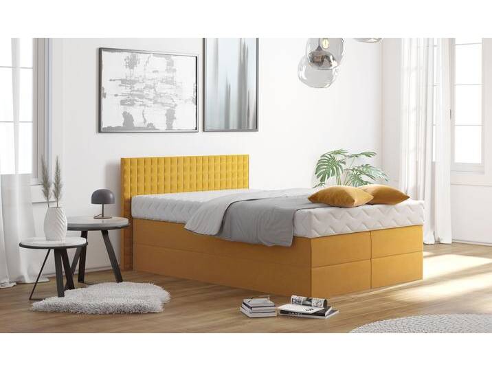 Boxspringbett, gelb (sonnengelb), B:155cm L:210cm, Bezug: 100% Polyester, Polsterwatte: 100% Polyester, WESTFALIA SCHLAFKOMFORT, Komplettbetten, Boxspringbett, mit Zierkissen, wahlweise mit Topper von BAUR