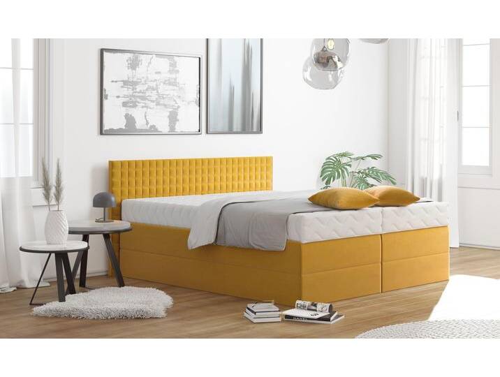 Boxspringbett, gelb (sonnengelb), B:215cm L:210cm, Bezug: 100% Polyester, Polsterwatte: 100% Polyester, WESTFALIA SCHLAFKOMFORT, Komplettbetten, Boxspringbett, mit Zierkissen, wahlweise mit Topper von BAUR