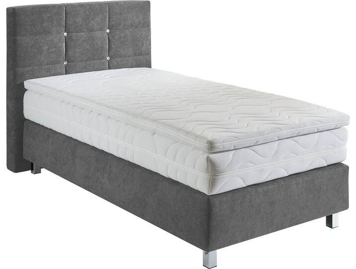Boxspringbett, grau, B:115cm L:210cm, Bezug: Microvelours 100% Polyester, Polsterung: 100% Polyester, WESTFALIA SCHLAFKOMFORT, Komplettbetten, Boxspringbett, mit Knöpfen in Kristalloptik, wahlweise mit Topper Boxspringbett, grau, B:115cm L:210cm, Bezug: Microvelours 100% Polyester, Polsterung: 100% Polyester, WESTFALIA SCHLAFKOMFORT, Komplettbetten, Boxspringbett, mit Knöpfen in Kristalloptik, wahlweise mit Topper von BAUR