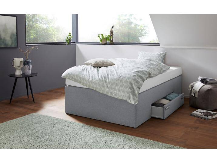 Boxspringbett, grau, B:120cm L:200cm, Bezug Bett: Feinstrukturstoff (77% Polyester, 23%Viskose) oder Microfaser (100% Polyester), Bonnellfederkernmatratze: 100%Polyester, Kaltschaummatratze: 100% Polyester, Bezug abnehm- und waschbar bis 60u00b0C, WESTFALIA SCHLAFKOMFORT, Komplettbetten, Boxspringbett, mit integrierter Schublade, frei im Raum stellbar von BAUR