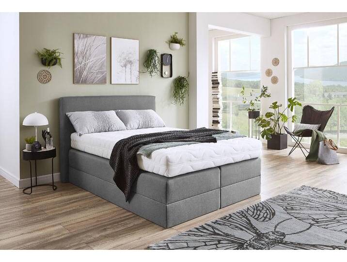 Boxspringbett, grau, B:155cm L:205cm, Strukturstoff (77% Polyester und 23% Viskose), WESTFALIA SCHLAFKOMFORT, Komplettbetten, Boxspringbett, wahlweise mit Kaltschaum-Topper von BAUR