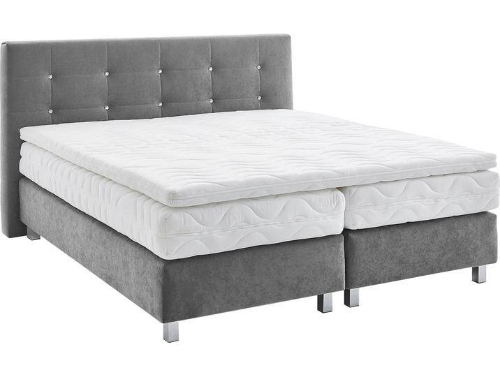Boxspringbett, grau, B:195cm L:210cm, Bezug: Microvelours 100% Polyester, Polsterung: 100% Polyester, WESTFALIA SCHLAFKOMFORT, Komplettbetten, Boxspringbett, mit Knöpfen in Kristalloptik, wahlweise mit Topper Boxspringbett, grau, B:195cm L:210cm, Bezug: Microvelours 100% Polyester, Polsterung: 100% Polyester, WESTFALIA SCHLAFKOMFORT, Komplettbetten, Boxspringbett, mit Knöpfen in Kristalloptik, wahlweise mit Topper von BAUR