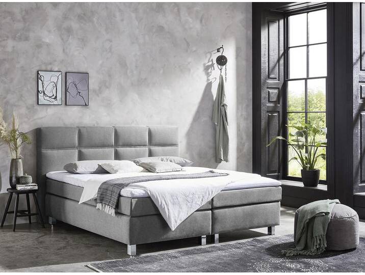 Boxspringbett, grau, B:215cm L:210cm, Bezug Bett: Feinstruktur 100% Polyester, Bezug Bonnell-Federkernmatratze: 100% Polyester, Bezug Kaltschaummatratze: 100% Polyester, Bezug Tonnentaschenfederkernmatratze: 80% Baumwolle, 20%Polyester, Topper: Komfortschaum mit Bezug 100% Polyester, WESTFALIA SCHLAFKOMFORT, Komplettbetten, Boxspringbett, mit Topper von BAUR
