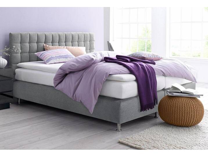 Boxspringbett, Grau, 215x210 cm, Microvelours, Bonnell-Federkernmatratze, Modern von BAUR