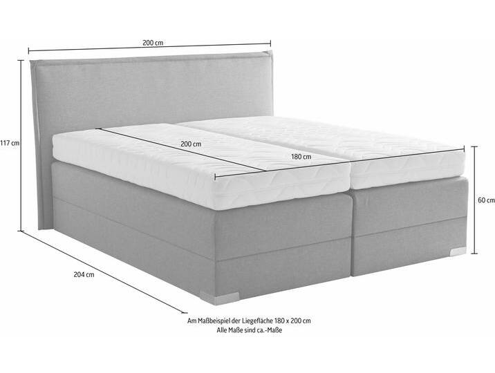 Boxspringbett, grau, Liegefläche B/L: 180cm x 200cm, H2, 7-Zonen-Kaltschaummatratze, Bettrahmen und seitliche Einfassung Unterbox und Obermatratze: Fein-Strukturstoff (77% Polyester, 23% Viskose)., Spiegelfläche der Matratzen: 100% Polyester, WESTFALIA SCHLAFKOMFORT, Komplettbetten, Boxspringbett von BAUR