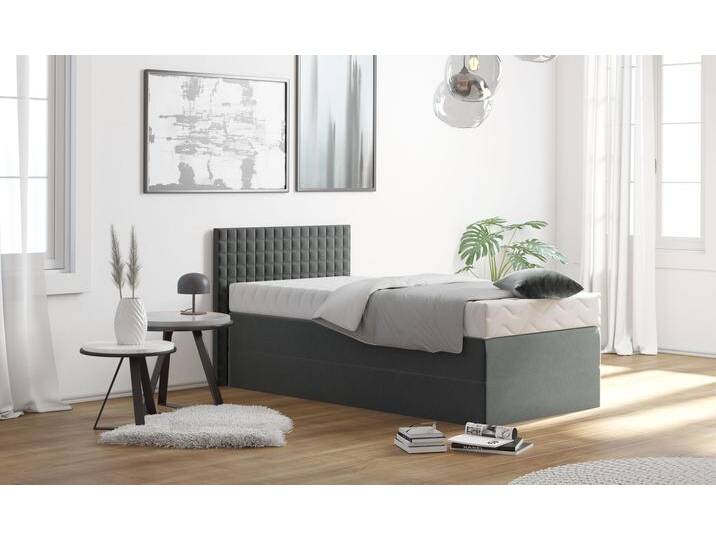 Boxspringbett, grau (anthrazit), B:135cm L:210cm, Bezug: 100% Polyester, Polsterwatte: 100% Polyester, WESTFALIA SCHLAFKOMFORT, Komplettbetten, Boxspringbett, mit Zierkissen, wahlweise mit Topper von BAUR