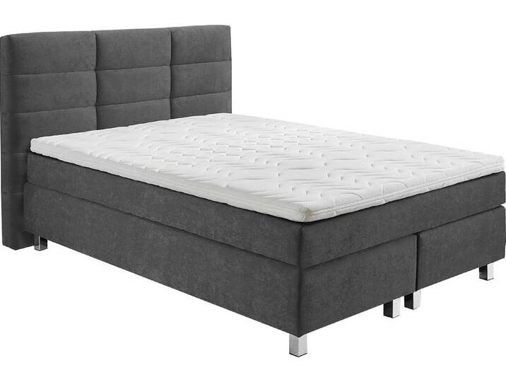 Boxspringbett, grau (anthrazit), B:155cm L:210cm, Bezug: 100% Polyester, Polsterung: 100% Polyester, WESTFALIA SCHLAFKOMFORT, Komplettbetten, Boxspringbett, wahlweise mit Kaltschaum-Topper von BAUR