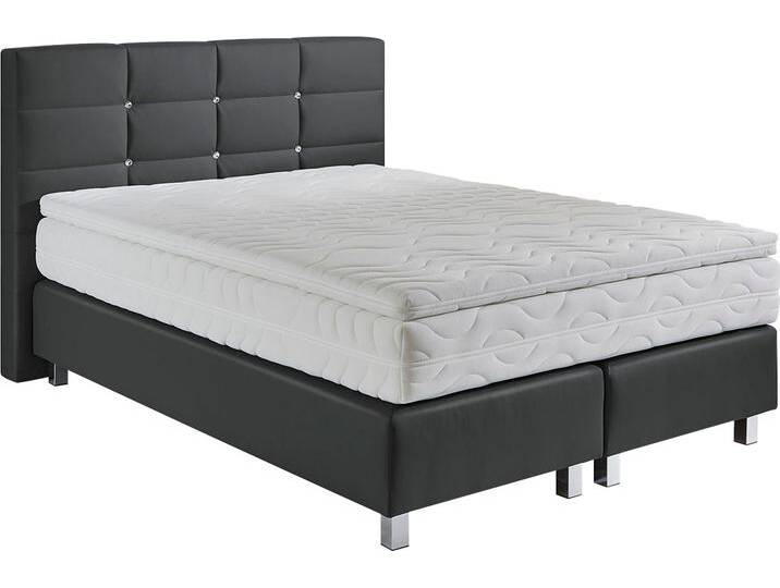 Boxspringbett, grau (anthrazit), B:155cm L:210cm, Bezug: Kunstleder, Polyurethan, Polsterung: 100% Polyester, WESTFALIA SCHLAFKOMFORT, Komplettbetten, Boxspringbett, mit Knöpfen in Kristalloptik, wahlweise mit Topper von BAUR