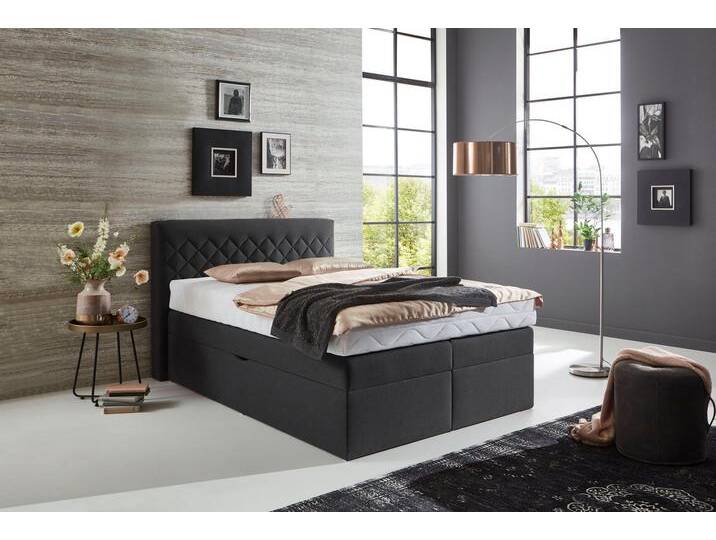 Boxspringbett, grau (anthrazit), B:156cm L:210cm, Box und Kopfteil: Strukturstoff (77% Polyester, 23% Viskose), Bezug der Obermatratze: 100% Polyester, WESTFALIA SCHLAFKOMFORT, Komplettbetten, Boxspringbett, wahlweise mit Bettkasten von BAUR