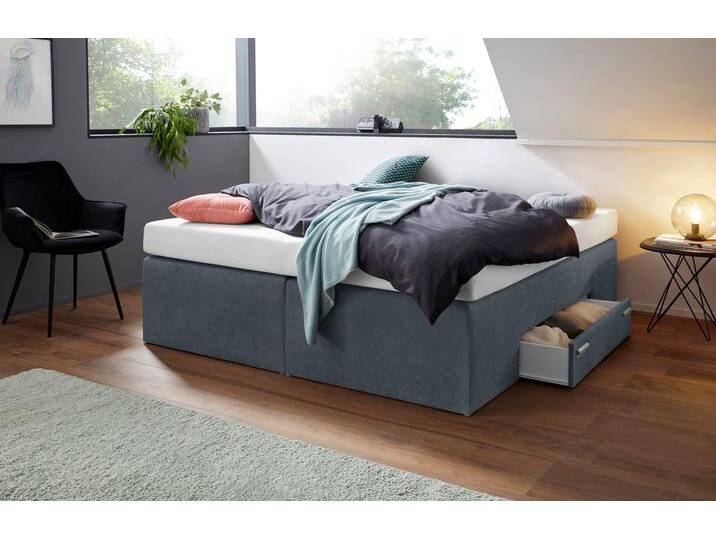 Boxspringbett, grau (anthrazit), B:180cm L:200cm, Bezug Bett: Feinstrukturstoff (77% Polyester, 23%Viskose) oder Microfaser (100% Polyester), Bonnellfederkernmatratze: 100%Polyester, Kaltschaummatratze: 100% Polyester, Bezug abnehm- und waschbar bis 60u00b0C, WESTFALIA SCHLAFKOMFORT, Komplettbetten, Boxspringbett, mit integrierter Schublade, frei im Raum stellbar von BAUR