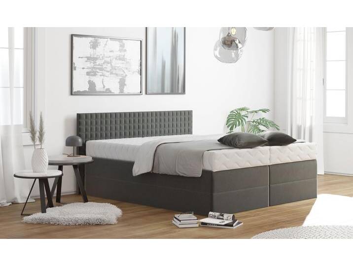 Boxspringbett, grau (anthrazit), B:215cm L:210cm, Bezug: 100% Polyester, Polsterwatte: 100% Polyester, WESTFALIA SCHLAFKOMFORT, Komplettbetten, Boxspringbett, mit Zierkissen, wahlweise mit Topper von BAUR