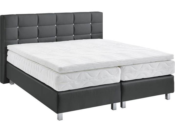 Boxspringbett, grau (anthrazit), B:215cm L:210cm, Bezug: Kunstleder, Polyurethan, Polsterung: 100% Polyester, WESTFALIA SCHLAFKOMFORT, Komplettbetten, Boxspringbett, mit Knöpfen in Kristalloptik, wahlweise mit Topper von BAUR