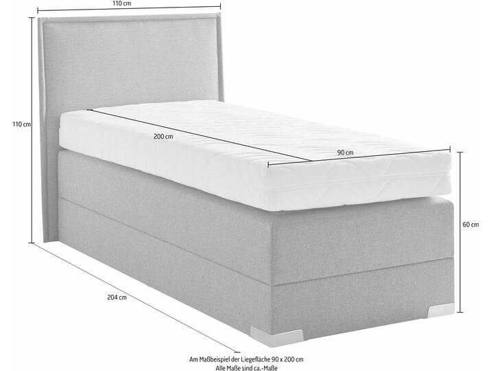 Boxspringbett, grau (anthrazit), Liegefläche B/L: 90cm x 200cm, H2, 7-Zonen-Kaltschaummatratze, Bettrahmen und seitliche Einfassung Unterbox und Obermatratze: Fein-Strukturstoff (77% Polyester, 23% Viskose).;Spiegelfläche der Matratzen: 100% Polyester, WESTFALIA SCHLAFKOMFORT, Komplettbetten, Boxspringbett von BAUR
