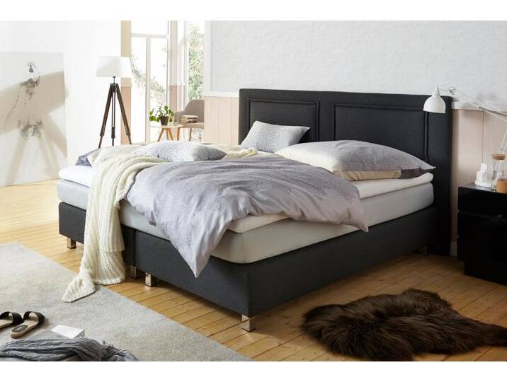 Boxspringbett, grau (anthrazit), Strukturstoff, Liegefläche B/L: 140cm x 200cm, H2, 7-Zonen-Kaltschaummatratze, Bezug Topper 100% Polyester, waschbar bis 60u00b0C, Bezug Unterbox und Kopfteil: Strukturstoff (77% Polyester und 23% Viskose), Zierkissen: gefüllt mit Hohlfaser-Polyesterwatte (100% Polyester), Bezug aus 100% Polyester, Bezug Obermatratze 100% Polyester, waschbar bis 60u00b0C, WESTFALIA SCHLAFKOMFORT, Komplettbetten, Boxspringbett, inkl. Kaltschaum-Topper und Zierkissen von BAUR