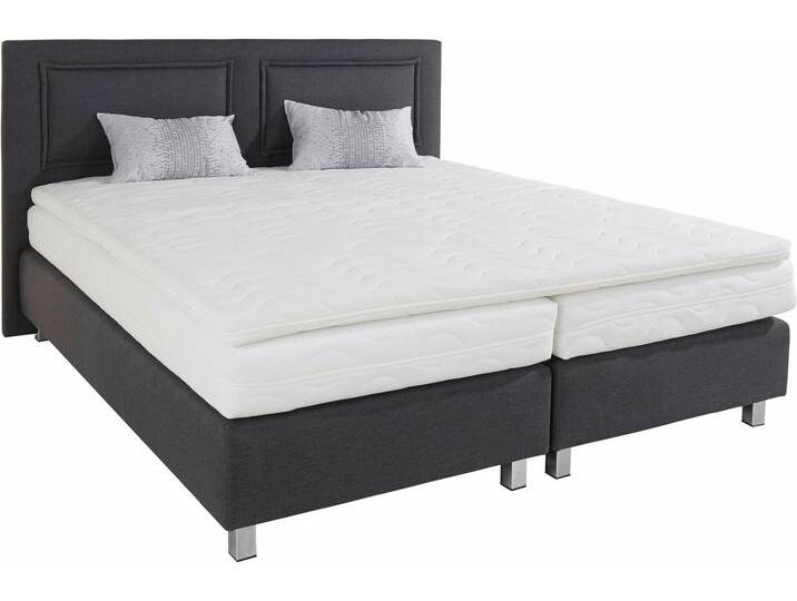 Boxspringbett, grau (anthrazit), Strukturstoff, Liegefläche B/L: 180cm x 200cm, H3, Bonnell-Federkernmatratze, Bezug Topper 100% Polyester, waschbar bis 60u00b0C, Bezug Unterbox und Kopfteil: Strukturstoff (77% Polyester und 23% Viskose), Zierkissen: gefüllt mit Hohlfaser-Polyesterwatte (100% Polyester), Bezug aus 100% Polyester, Bezug Obermatratze 100% Polyester, waschbar bis 60u00b0C, WESTFALIA SCHLAFKOMFORT, Komplettbetten, Boxspringbett, inkl. Kaltschaum-Topper und Zierkissen von BAUR