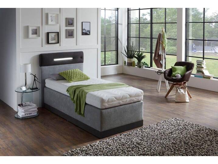 Boxspringbett, grau (anthrazit, grau), Kaltschaum-Topper, Liegefläche B/L: 100cm x 200cm, H2 + H2, 7-Zonen-Kaltschaummatratze, Bezug Obermatratze 100% Polyester, waschbar bis 60C;Bezug Unterbox und Kopfteil: Mikrofaservelours (100% Polyester), WESTFALIA SCHLAFKOMFORT, Komplettbetten, Boxspringbett, mit LED-Beleuchtung von BAUR