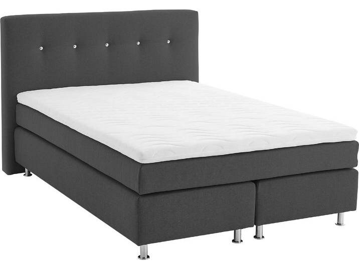Boxspringbett, grau (charcoal), B:155cm L:210cm, Bezug Bett: Feinstruktur 100% Polyester, Bezug Bonnell-Federkernmatratze: 100% Polyester, Bezug Kaltschaummatratze: 100% Polyester, Bezug Tonnentaschenfederkernmatratze: 80% Baumwolle, 20%Polyester, Topper: Komfortschaum mit Bezug 100% Polyester, WESTFALIA SCHLAFKOMFORT, Komplettbetten, Boxspringbett, mit Topper von BAUR