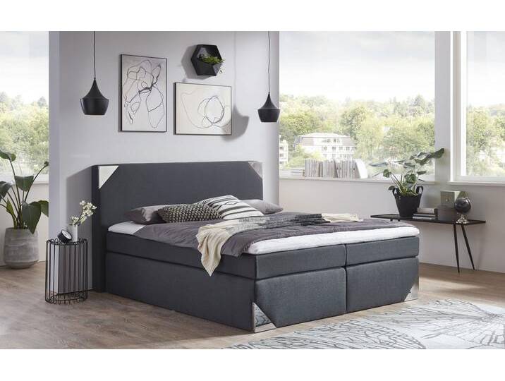 Boxspringbett, grau (charcoal), B:175cm L:210cm, Bezug Bett: Feinstruktur 100% Polyester, Matratze: Kaltschaum mit Bezug 100% Polyester, Topper: Komfortschaum mit Bezug 100% Polyester, WESTFALIA SCHLAFKOMFORT, Komplettbetten, Boxspringbett, mit Topper von BAUR