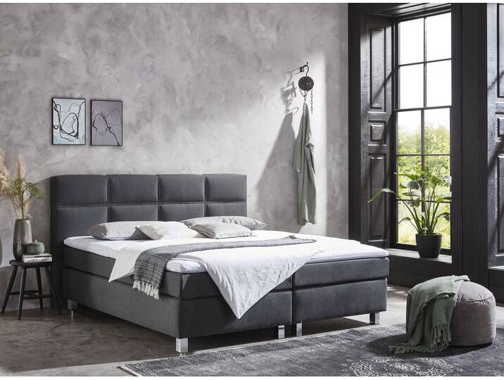 Boxspringbett, grau (charcoal), B:195cm L:210cm, Bezug Bett: Feinstruktur 100% Polyester;Bezug Bonnell-Federkernmatratze: 100% Polyester;Bezug Kaltschaummatratze: 100% Polyester;Bezug Tonnentaschenfederkernmatratze: 80% Baumwolle, 20%Polyester;Topper: Komfortschaum mit Bezug 100% Polyester, WESTFALIA SCHLAFKOMFORT, Komplettbetten, Boxspringbett, mit Topper von BAUR