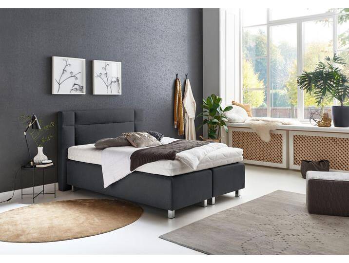 Boxspringbett, grau (feinstrukturstoff anthrazit), Kaltschaum-Topper, Liegefläche B/L: 140cm x 200cm, H3, 5-Zonen-Tonnentaschen-Federkernmatratze, Bezug Unterbox und Kopfteil: Feinstrukturstoff (77% Polyester, 23% Viskose), Bezug Obermatratze 100% Polyester, waschbar bis 60u00b0C, WESTFALIA SCHLAFKOMFORT, Komplettbetten, Boxspringbett, in diversen Ausführungen von BAUR